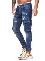 OneRedox Designer Herren Jeans Cargohose Regular Skinny Fit Jeanshose Destroyed Stretch Modell 8013