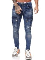 OneRedox Designer Herren Jeans Cargohose Regular Skinny Fit Jeanshose Destroyed Stretch Modell 8029