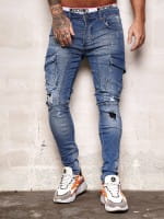 OneRedox Designer Herren Jeans Cargohose Regular Skinny Fit Jeanshose Destroyed Stretch Modell 8021