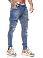 OneRedox Designer Herren Jeans Cargohose Regular Skinny Fit Jeanshose Destroyed Stretch Modell 8021